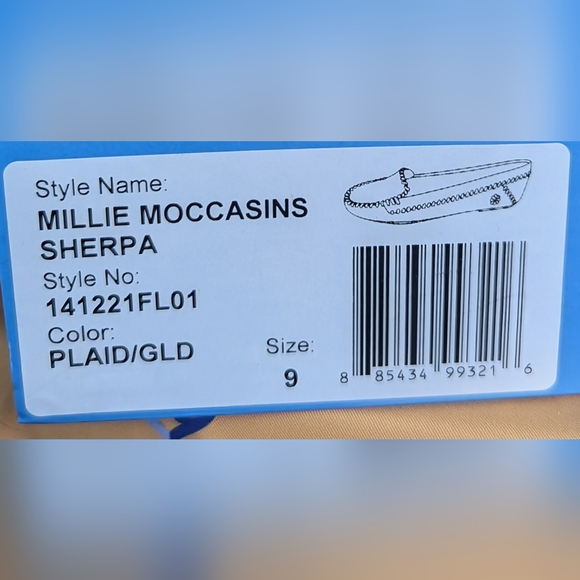 NWT/BOX 🎁JACK ROGERS ⭐Ltd Ed⭐ sherpa lined MILLIE MOCCASINS🎄sz 9🎄PLAID/GOLD🎁 - Picture 8 of 10